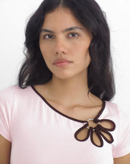 Bunga Flower Cut Out Top in Light Pink with Bitter Chocolate Binding