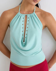 Kiri Cowl Top with Eyelets in Rayon Jersey Aqua
