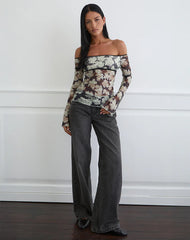 Laluna Top in Silhouette Leaf Ivory Black