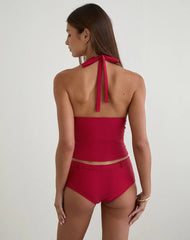 Towi Swim Tank Top in Cardinal Red with Belt