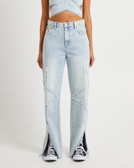 Diamonde Star Straight Leg Mid Waist Denim Billie Jeans
