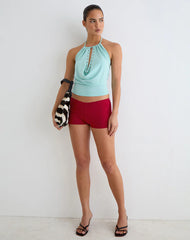 Kiri Cowl Top with Eyelets in Rayon Jersey Aqua