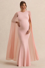 Currant | Pink Crew-Neck Maternity Maxi Dress With Cape