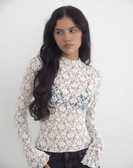 Beerus Long Sleeve Mock Neck Top in Lace Ivory