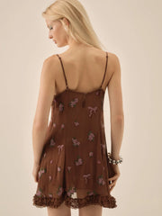 Beaded Garden Bow Mini Dress