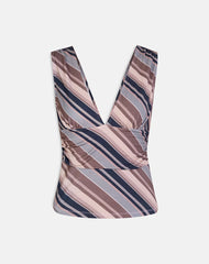 Ruoyu Plunge Top in Mixed Stripe Brown