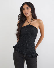 Argeila Halter Top in Sequin Knit Black