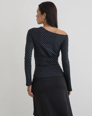 Hoang Slouch Top in Oblique Stripe Ocean Storm