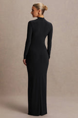 Alejandra | Black Maternity Long Sleeve High Neck Maxi Dress