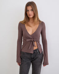 Lamae Wrap Top in Deep Taupe