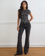 Nova Top in Floral Sequin Black