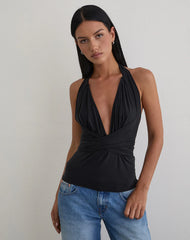 Nezuko Multi Tie Long Sleeve Top in Cupro Black