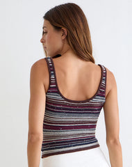 Feraya Top in Horizontal Stripe Maroon Navy Shimmer