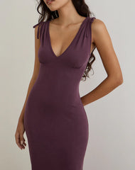 Sanyu Plunge Maxi Dress in Cupro Deep Purple