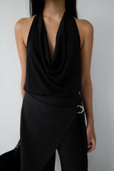 RAYON BLEND TIE NECK HALTER TOP
