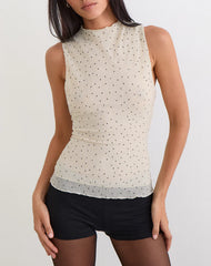 Marista Top in Cream Polka Mesh Plisse