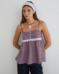Flika Cami Top in Mini Gingham Wine