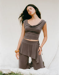 Wiyana Cowl Neck Top in Cupro Dark Brown