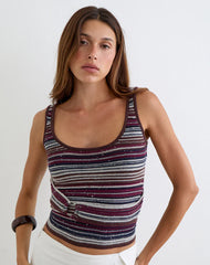 Feraya Top in Horizontal Stripe Maroon Navy Shimmer