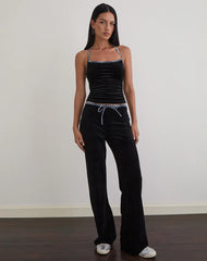 Solyn Halterneck Top in Black with Leopard Binding