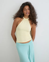 Raceline Halterneck Top in Rayon Jersey Lemon