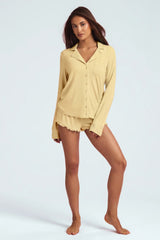 Modal Long-Sleeve Pyjama Top in Pastel Yellow