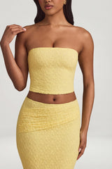 Ruched Strapless Lace Top in Pastel Yellow