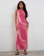 Fayola Printed Maxi Dress in Watercolour Pink