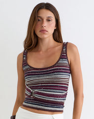 Feraya Top in Horizontal Stripe Maroon Navy Shimmer