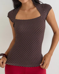 Yoi Top in Brown with Micro Polka Print