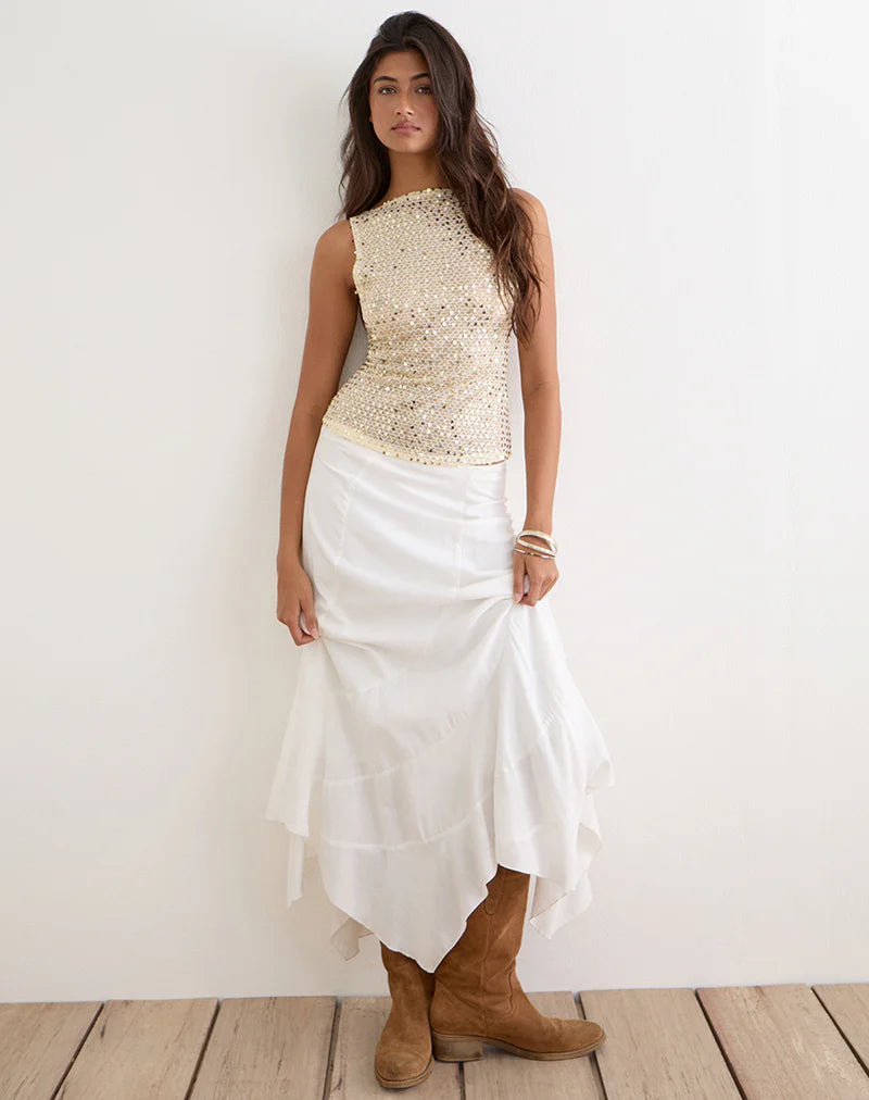 Dudley Vest Top in Sequin Knit Cream