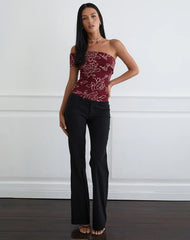 Marga One Shoulder Top in Outline Rose Maroon