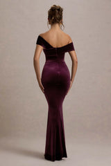 Candela | Port Velvet Asymmetric Bardot Maxi Dress
