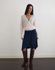 Saroya Plunge Wrap Top in Knit Ecru