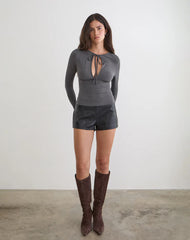 Yubin Keyhole Long Sleeve Top in Cupro Charcoal Grey