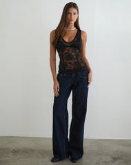 Yoren Top in Black with Picot Lace Trim