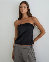 Minae Bandeau Top with Lace Trim in Satin Black