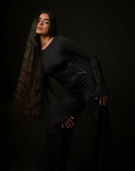 Malakai Long Sleeve Top in Star Stud Black