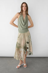 KNIT COWL NECK HALTER TOP
