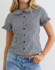 Topaz Blouse in Mini Gingham Grey