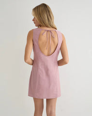 Ayana Backless Mini Dress in Linen Dusty Rose