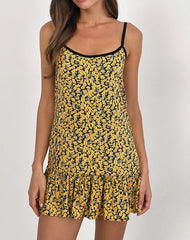 Marige Roundneck Mini Dress in Mini Bloom Yellow