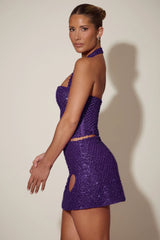 Embellished Halterneck Corset Top in Purple