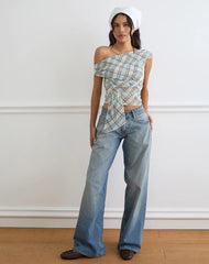 Maida Top in Chiffon Vintage Blue Check