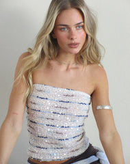 Prana Bandeau Top in Knit Sequin Cream Blue