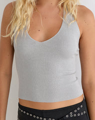 Mirelda Halterneck Top in Lurex Silver