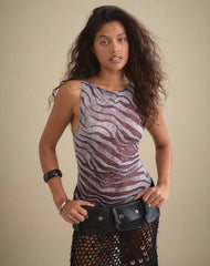 Dudley Vest Top in Printed Mesh Wild Animal Brown