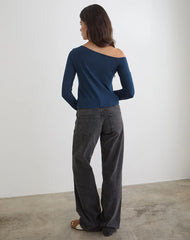 Tole Asymmetric Button Up Top in Tissue Jersey Dark Navy