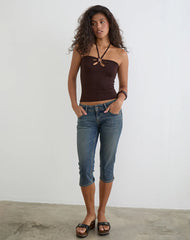 Baya Halterneck Top with Flower Ring in Bitter Chocolate