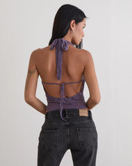 Yukari Plunge Top in Jacquard Knit Purple